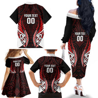 Counties Manukau 2026 Rugby Custom Family Matching Off The Shoulder Long Sleeve Dress and Hawaiian Shirt NZ Maori Silver Fern LT14 Mom's Dress Red - Polynesian Pride