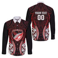 Counties Manukau 2026 Rugby Custom Family Matching Off Shoulder Maxi Dress and Hawaiian Shirt NZ Maori Silver Fern LT14 Dad's Shirt - Long Sleeve Red - Polynesian Pride