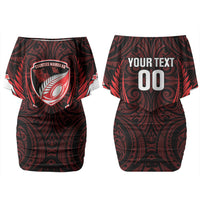 Counties Manukau 2026 Rugby Custom Family Matching Off Shoulder Short Dress and Hawaiian Shirt NZ Maori Silver Fern LT14 Mom's Dress Red - Polynesian Pride