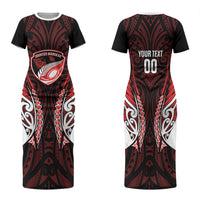 Counties Manukau 2026 Rugby Custom Family Matching Short Sleeve Bodycon Dress and Hawaiian Shirt NZ Maori Silver Fern LT14 Mom's Dress Red - Polynesian Pride