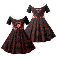 Counties Manukau 2026 Rugby Custom Family Matching Short Sleeve Bodycon Dress and Hawaiian Shirt NZ Maori Silver Fern LT14 Daughter's Dress Red - Polynesian Pride