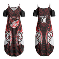Counties Manukau 2026 Rugby Custom Family Matching Summer Maxi Dress and Hawaiian Shirt NZ Maori Silver Fern LT14 Mom's Dress Red - Polynesian Pride