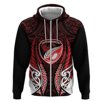 Counties Manukau 2026 Rugby Custom Hoodie NZ Maori Silver Fern LT14 Zip Hoodie Red - Polynesian Pride