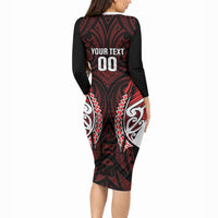 Counties Manukau 2026 Rugby Custom Long Sleeve Bodycon Dress NZ Maori Silver Fern LT14 - Polynesian Pride