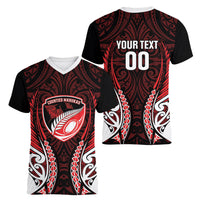 Counties Manukau 2026 Rugby Custom Women V-Neck T-Shirt NZ Maori Silver Fern