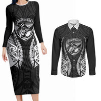 Hawke's Bay 2026 Rugby Custom Couples Matching Long Sleeve Bodycon Dress and Long Sleeve Button Shirt NZ Maori Silver Fern LT14 Black - Polynesian Pride
