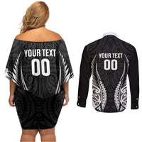 Hawke's Bay 2026 Rugby Custom Couples Matching Off Shoulder Short Dress and Long Sleeve Button Shirt NZ Maori Silver Fern