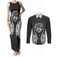 Hawke's Bay 2026 Rugby Custom Couples Matching Tank Maxi Dress and Long Sleeve Button Shirt NZ Maori Silver Fern LT14 Black - Polynesian Pride