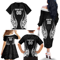 Hawke's Bay 2026 Rugby Custom Family Matching Off The Shoulder Long Sleeve Dress and Hawaiian Shirt NZ Maori Silver Fern