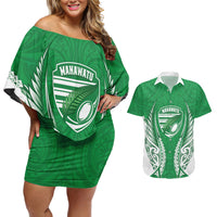Manawatu 2026 Rugby Custom Couples Matching Off Shoulder Short Dress and Hawaiian Shirt NZ Maori Silver Fern