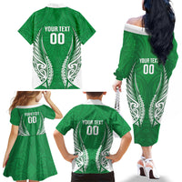 Manawatu 2026 Rugby Custom Family Matching Off The Shoulder Long Sleeve Dress and Hawaiian Shirt NZ Maori Silver Fern