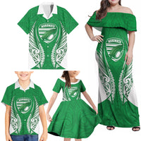 Manawatu 2026 Rugby Custom Family Matching Off Shoulder Maxi Dress and Hawaiian Shirt NZ Maori Silver Fern