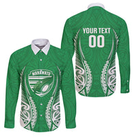 Manawatu 2026 Rugby Custom Family Matching Puletasi and Hawaiian Shirt NZ Maori Silver Fern LT14 Dad's Shirt - Long Sleeve Green - Polynesian Pride