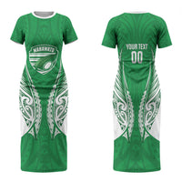 Manawatu 2026 Rugby Custom Family Matching Short Sleeve Bodycon Dress and Hawaiian Shirt NZ Maori Silver Fern LT14 Mom's Dress Green - Polynesian Pride