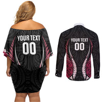 North Harbour 2026 Rugby Custom Couples Matching Off Shoulder Short Dress and Long Sleeve Button Shirt NZ Maori Silver Fern