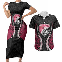 North Harbour 2026 Rugby Custom Couples Matching Short Sleeve Bodycon Dress and Hawaiian Shirt NZ Maori Silver Fern LT14 Maroon - Polynesian Pride