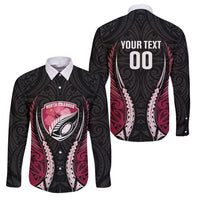 North Harbour 2026 Rugby Custom Family Matching Mermaid Dress and Hawaiian Shirt NZ Maori Silver Fern LT14 Dad's Shirt - Long Sleeve Maroon - Polynesian Pride