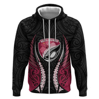 North Harbour 2026 Rugby Custom Hoodie NZ Maori Silver Fern LT14 Zip Hoodie Maroon - Polynesian Pride