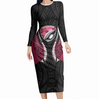 North Harbour 2026 Rugby Custom Long Sleeve Bodycon Dress NZ Maori Silver Fern LT14 Long Dress Maroon - Polynesian Pride