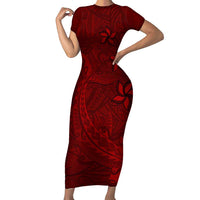 Oxblood Polynesia Family Matching Short Sleeve Bodycon Dress and Hawaiian Shirt Hawaiian Tribal Hammerhead Shark Tattoo