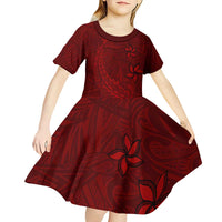 Oxblood Polynesia Kid Short Sleeve Dress Hawaiian Tribal Hammerhead Shark Tattoo