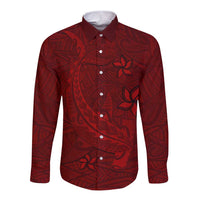 Oxblood Polynesia Long Sleeve Button Shirt Hawaiian Tribal Hammerhead Shark Tattoo