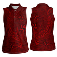 Oxblood Polynesia Women Sleeveless Polo Shirt Hawaiian Tribal Hammerhead Shark Tattoo