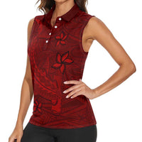 Oxblood Polynesia Women Sleeveless Polo Shirt Hawaiian Tribal Hammerhead Shark Tattoo