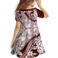 Polynesian Tropical Flowers Oxblood Color Family Matching Off The Shoulder Long Sleeve Dress and Hawaiian Shirt LT14 - Polynesian Pride