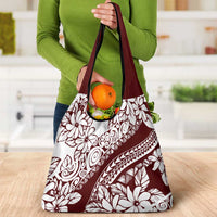 Polynesian Tropical Flowers Oxblood Color Grocery Bag