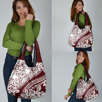 Polynesian Tropical Flowers Oxblood Color Grocery Bag