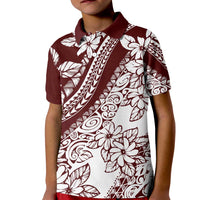 Polynesian Tropical Flowers Oxblood Color Kid Polo Shirt