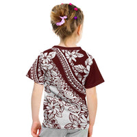 Polynesian Tropical Flowers Oxblood Color Kid T Shirt