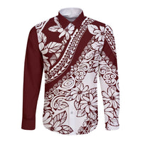 Polynesian Tropical Flowers Oxblood Color Long Sleeve Button Shirt LT14 Unisex Oxblood - Polynesian Pride