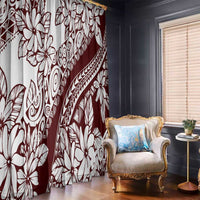 Polynesian Tropical Flowers Oxblood Color Window Curtain