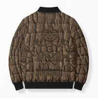 Kioranga Moriori New Zealand Bomber Puffer Jacket Kopi Rakau Carving Art