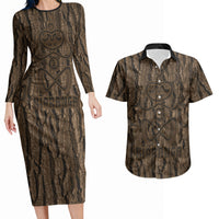 Kioranga Moriori New Zealand Couples Matching Long Sleeve Bodycon Dress and Hawaiian Shirt Kopi Rakau Carving Art