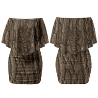 Kioranga Moriori New Zealand Couples Matching Off Shoulder Short Dress and Hawaiian Shirt Kopi Rakau Carving Art