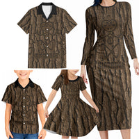 Kioranga Moriori New Zealand Family Matching Long Sleeve Bodycon Dress and Hawaiian Shirt Kopi Rakau Carving Art
