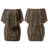 Kioranga Moriori New Zealand Family Matching Off Shoulder Short Dress and Hawaiian Shirt Kopi Rakau Carving Art