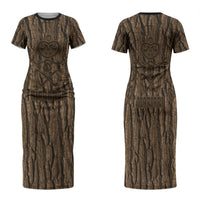 Kioranga Moriori New Zealand Family Matching Short Sleeve Bodycon Dress and Hawaiian Shirt Kopi Rakau Carving Art