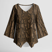 Kioranga Moriori New Zealand Kimono Sleeve Blouse Kopi Rakau Carving Art