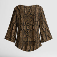 Kioranga Moriori New Zealand Kimono Sleeve Blouse Kopi Rakau Carving Art