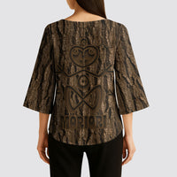Kioranga Moriori New Zealand Kimono Sleeve Blouse Kopi Rakau Carving Art