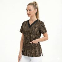 Kioranga Moriori New Zealand Scrub Top Kopi Rakau Carving Art