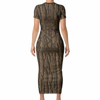Kioranga Moriori New Zealand Short Sleeve Bodycon Dress Kopi Rakau Carving Art