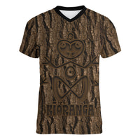 Kioranga Moriori New Zealand Women V-Neck T-Shirt Kopi Rakau Carving Art