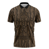 Kioranga Moriori New Zealand Zipper Polo Shirt Kopi Rakau Carving Art