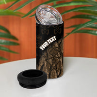Moriori Kekoru New Zealand Personalised 4 in 1 Can Cooler Tumbler Kopi Rakau Carving Chatham Islands Map
