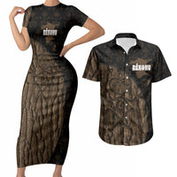 Moriori Kekoru New Zealand Personalised Couples Matching Short Sleeve Bodycon Dress and Hawaiian Shirt Kopi Rakau Carving Chatham Islands Map